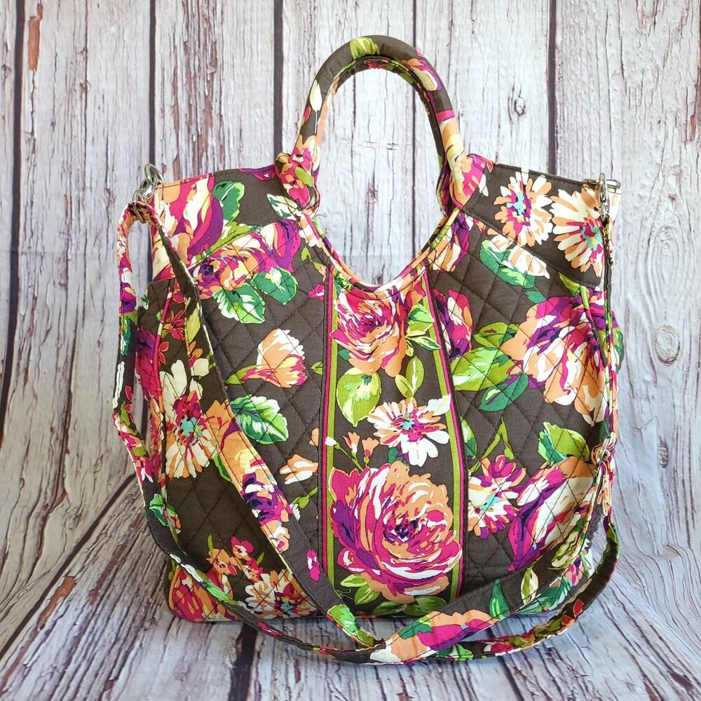 Vera Bradley English Rose Large Tote Shoulder Handbag Button Snap Purse